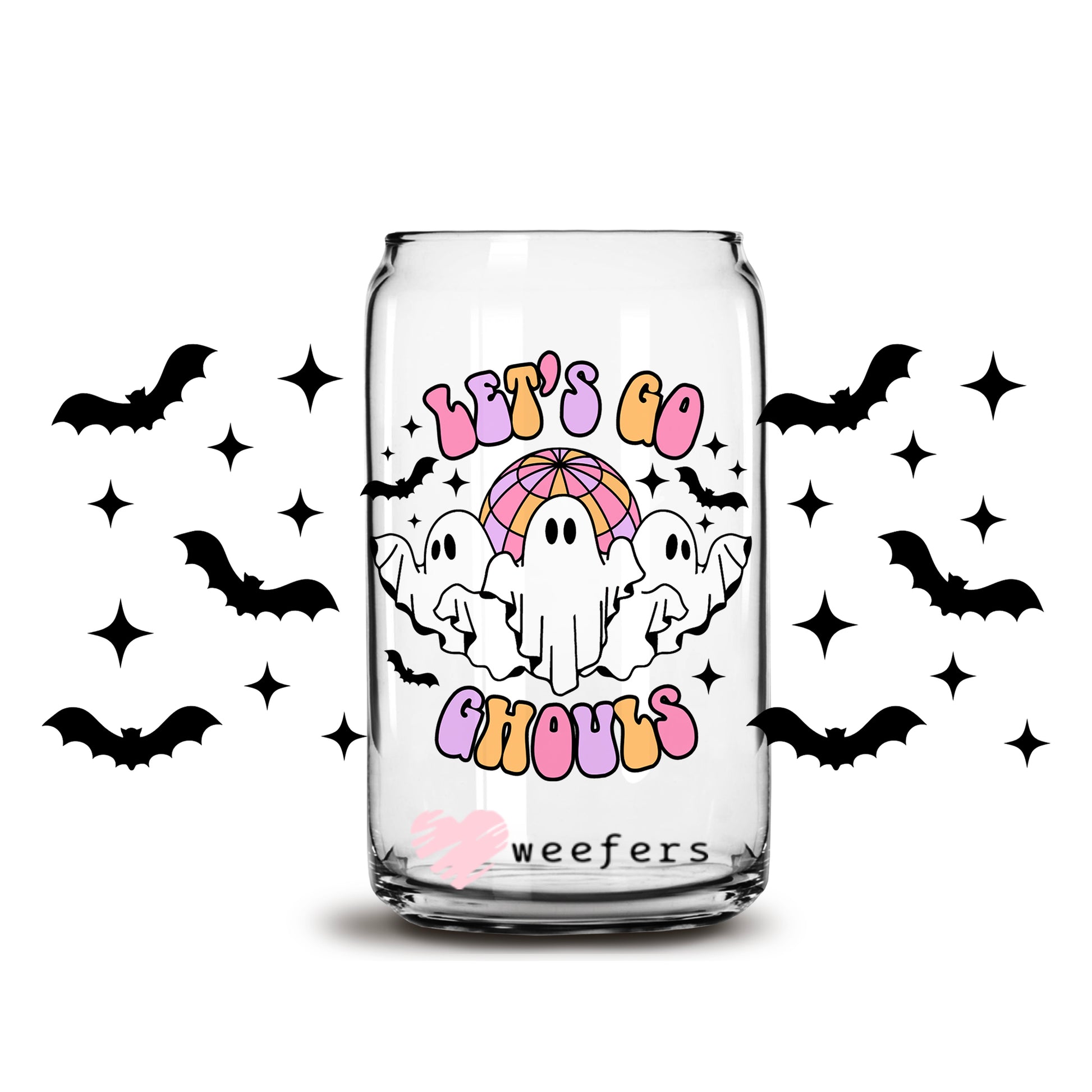 Let's Go Ghouls Pink, Purple and Orange Halloween 16oz Libbey Glass Can UV DTF or Sublimation Wrap - Decal - Weefers