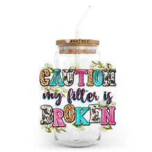 Load image into Gallery viewer, a jar with a straw in it that says caution my litter is broken
