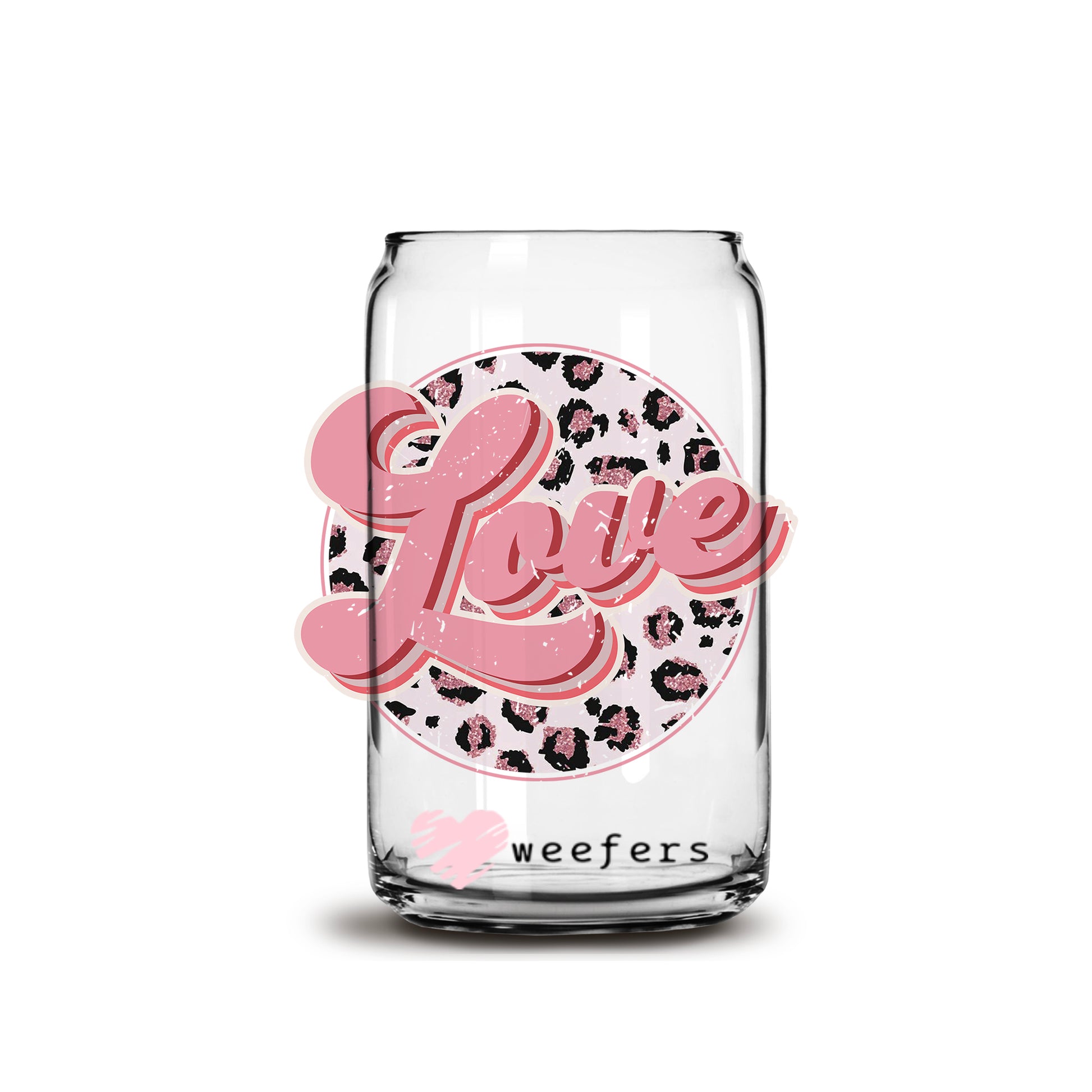 Love Cheetah Valentine's Day 16oz Libbey Glass Can UV DTF or Sublimation Cup Wrap - Decal Transfer - Weefers