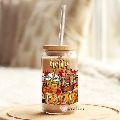 Hello Fall Coffee 16oz Libbey Glass Can UV DTF or Sublimation Wrap - Decal - Weefers