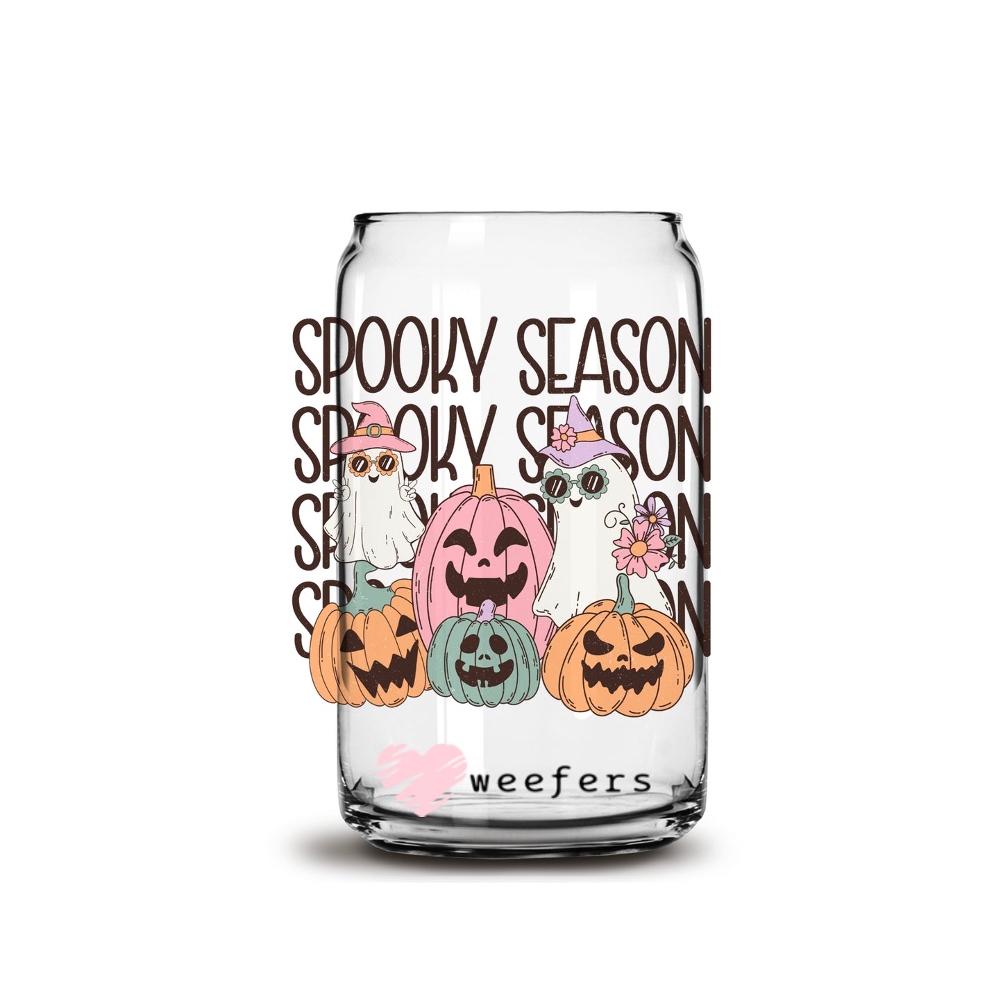 Pink Spooky Season Halloween Vibes 16oz Libbey Glass Can UV DTF or Sublimation Wrap - Decal - Weefers