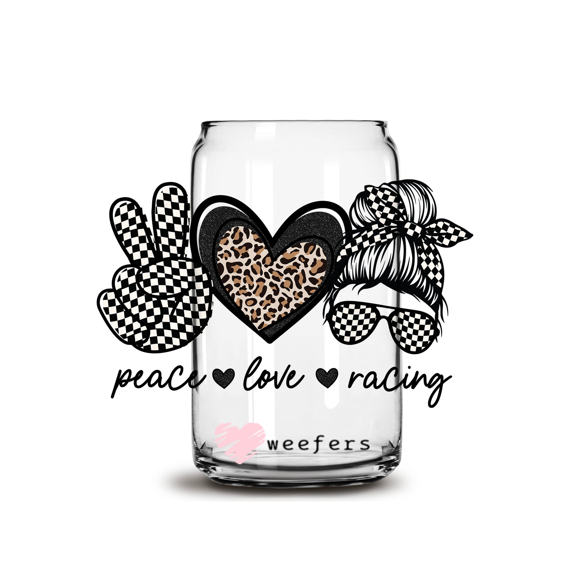 Peace Love Racing 16oz Libbey Glass Can UV DTF or Sublimation Cup Wrap - Decal Transfer - Weefers