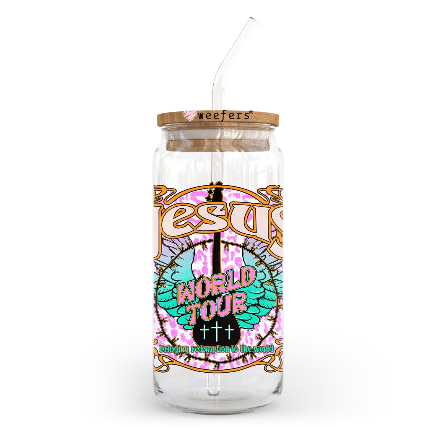 Jesus World Tour 20oz Libbey Glass Can UV DTF or Sublimation Wrap - Decal Transfer - Weefers