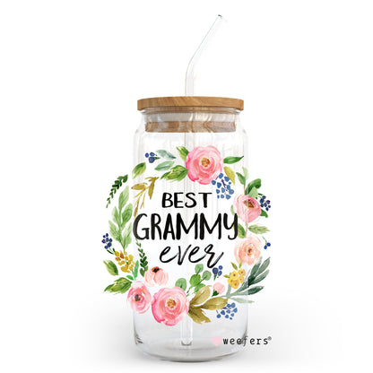 Best Grammy Ever Floral Wreath 20oz Libbey Glass Can, 34oz Hip Sip, 40oz Tumbler UV DTF or Sublimation Decal Transfer - Weefers