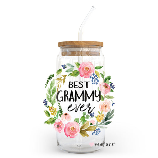 Best Grammy Ever Floral Wreath 20oz Libbey Glass Can, 34oz Hip Sip, 40oz Tumbler UV DTF or Sublimation Decal Transfer - Weefers