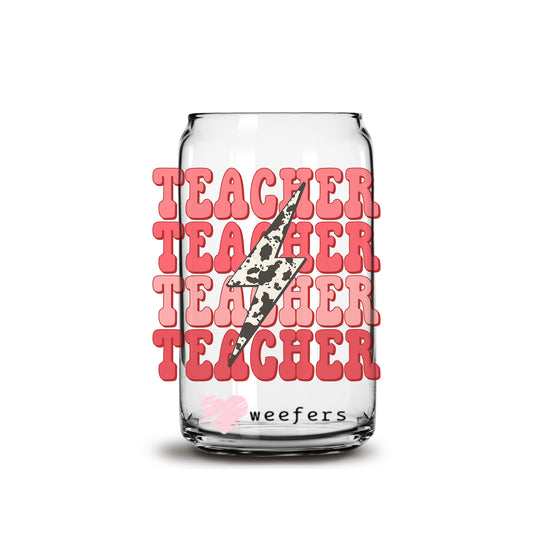 Teacher Teacher Teacher Lightening Bolt 16oz Libbey Glass Can UV DTF or Sublimation Wrap - Decal Weefers