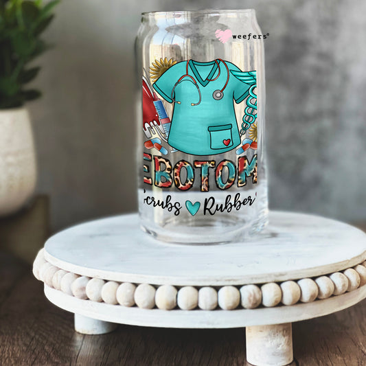 Phlebotomist Scrubs 16oz Libbey Glass Can UV DTF or Sublimation Cup Wrap - Decal Weefers