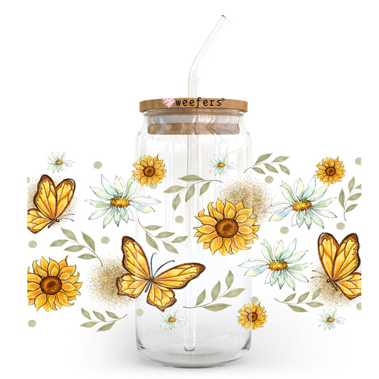 Butterflies and Sunflowers 20oz Libbey Glass Can UV DTF or Sublimation Wrap - Decal - Weefers