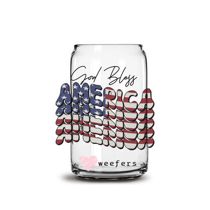 4th of July God Bless America 16oz Libbey Glass Can UV DTF or Sublimation Wrap - Decal - Weefers