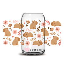 Load image into Gallery viewer, a glass jar with a bear and flowers on it

