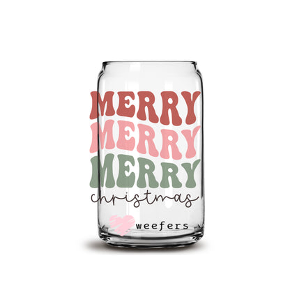 Merry Merry Merry Christmas 16oz Libbey Glass Can UV DTF or Sublimation Wrap - Decal - Weefers