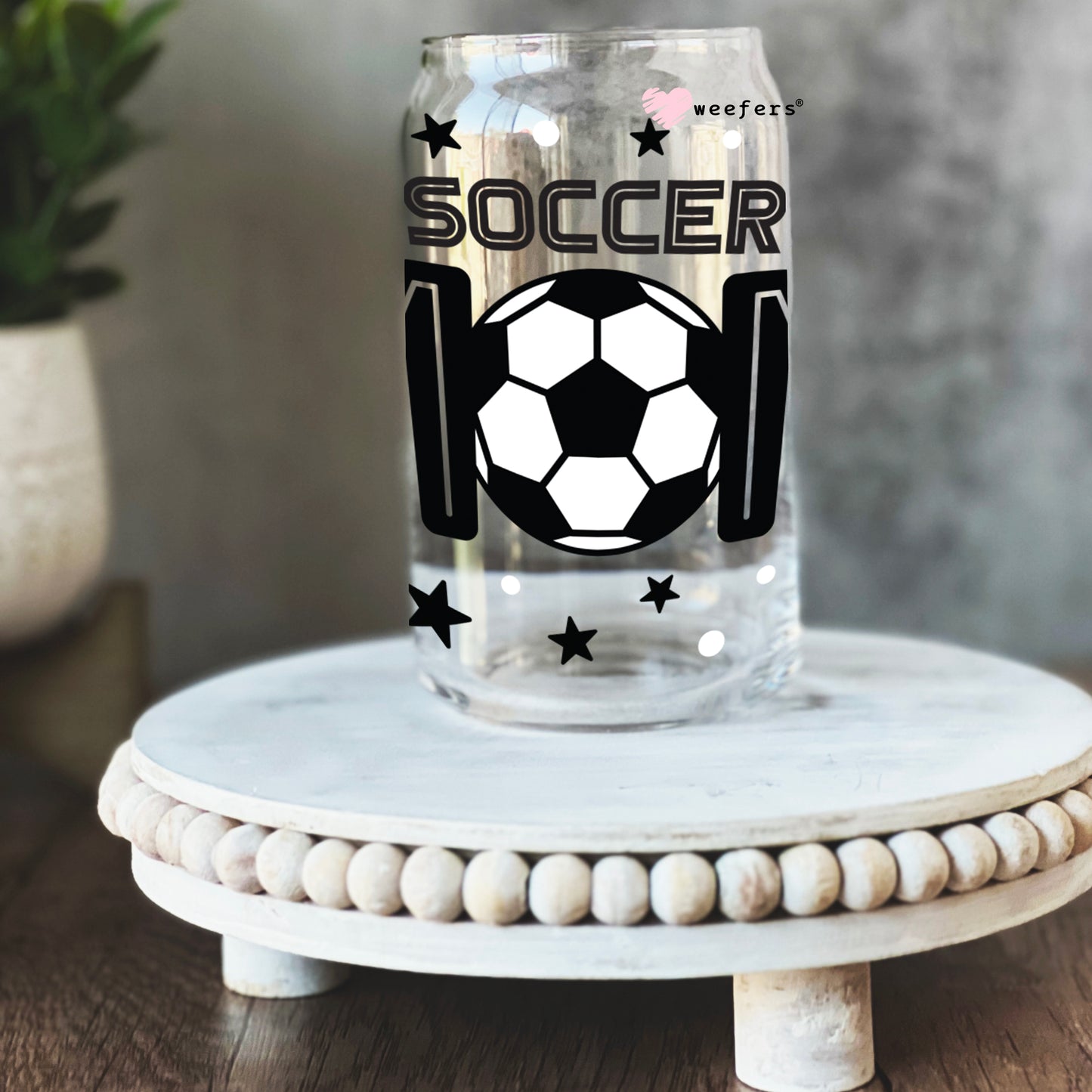 Soccer Mom Cleats and Balls 16oz Libbey Glass Can UV DTF or Sublimation Wrap - Decal - Weefers