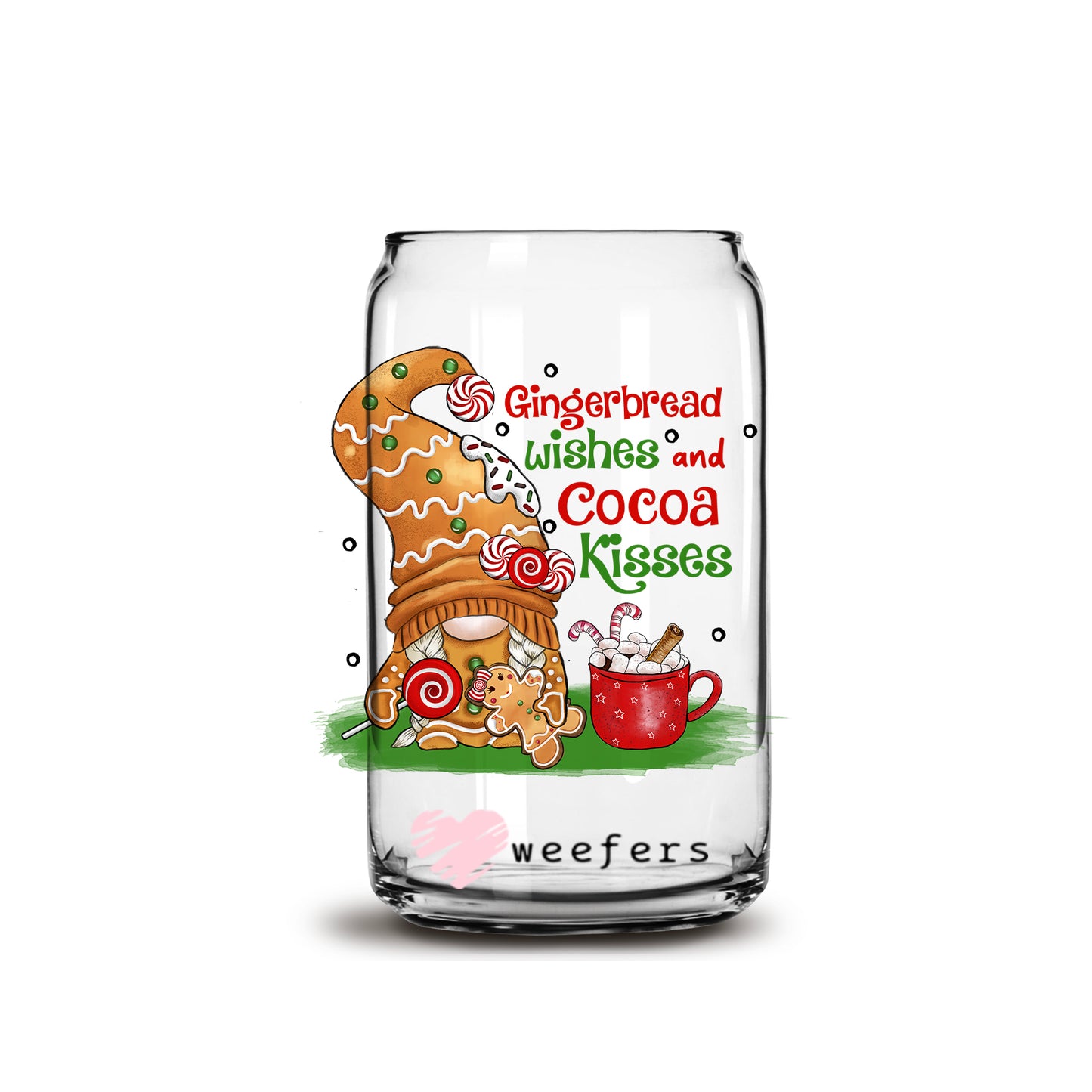 Gingerbread Wishes and Cocoa Kisses Christmas 16oz Libbey Glass Can UV DTF or Sublimation Cup Wrap - Decal Transfer - Weefers