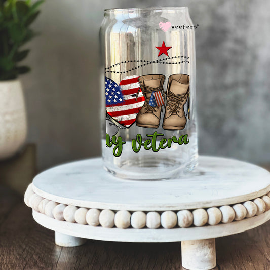 Love My Veteran 16oz Libbey Glass Can UV DTF or Sublimation Cup Wrap - Decal Transfer Weefers