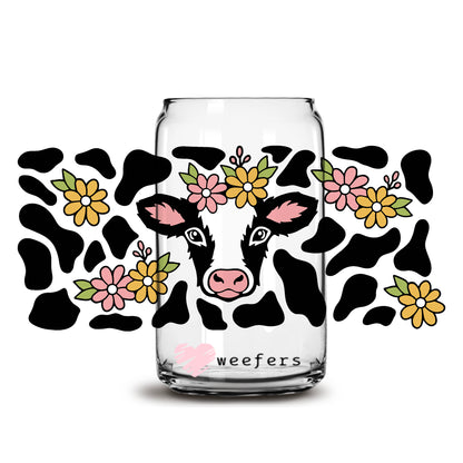 Floral Cow Print Patches 16oz Libbey Glass Can UV DTF or Sublimation Wrap - Decal - Weefers