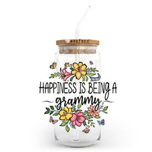 Load image into Gallery viewer, a jar with a straw in it that says happiness is being a granny
