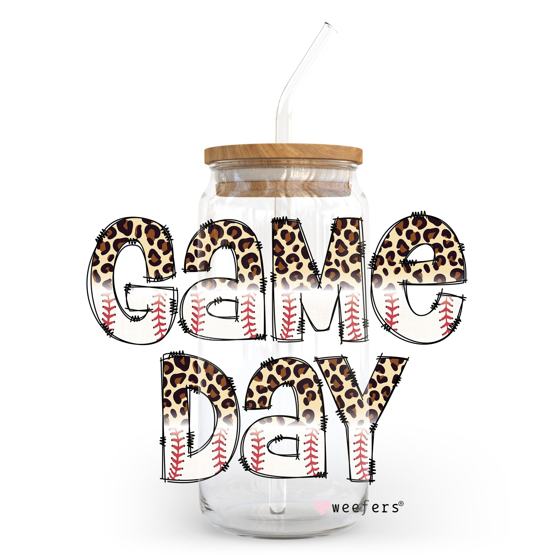 Game Day Leopard Baseball 20oz Libbey Glass Can, 34oz Hip Sip, 40oz Tumbler UV DTF or Sublimation Decal Transfer - Weefers