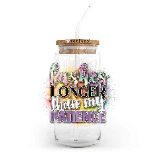 Lashes Longer Than My Patience 20oz Libbey Glass Can UV DTF or Sublimation Wrap - Decal Transfer Weefers