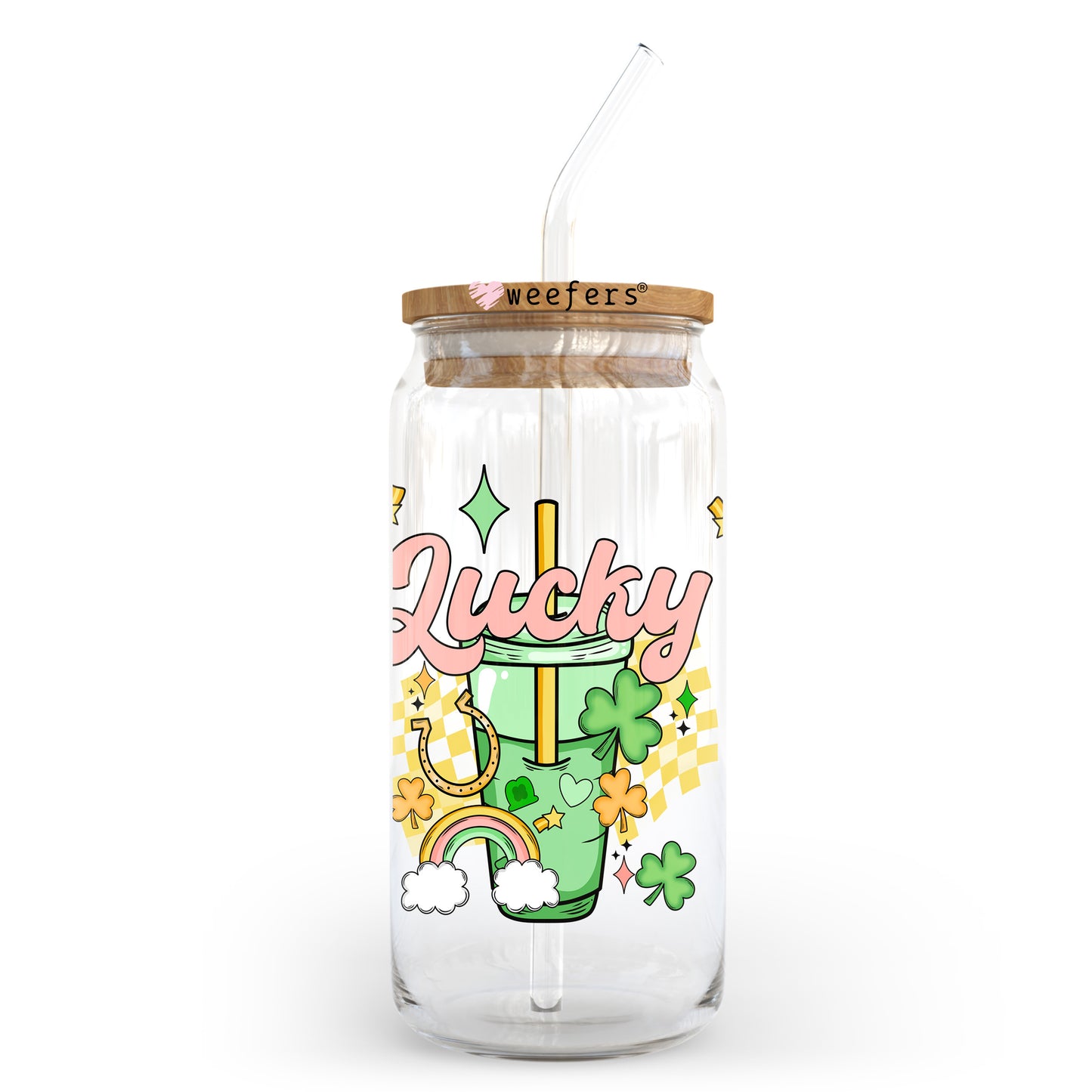 Lucky Rainbow St. Patrick's Day 20oz Libbey Glass Can UV DTF or Sublimation Wrap - Decal Transfer - Weefers