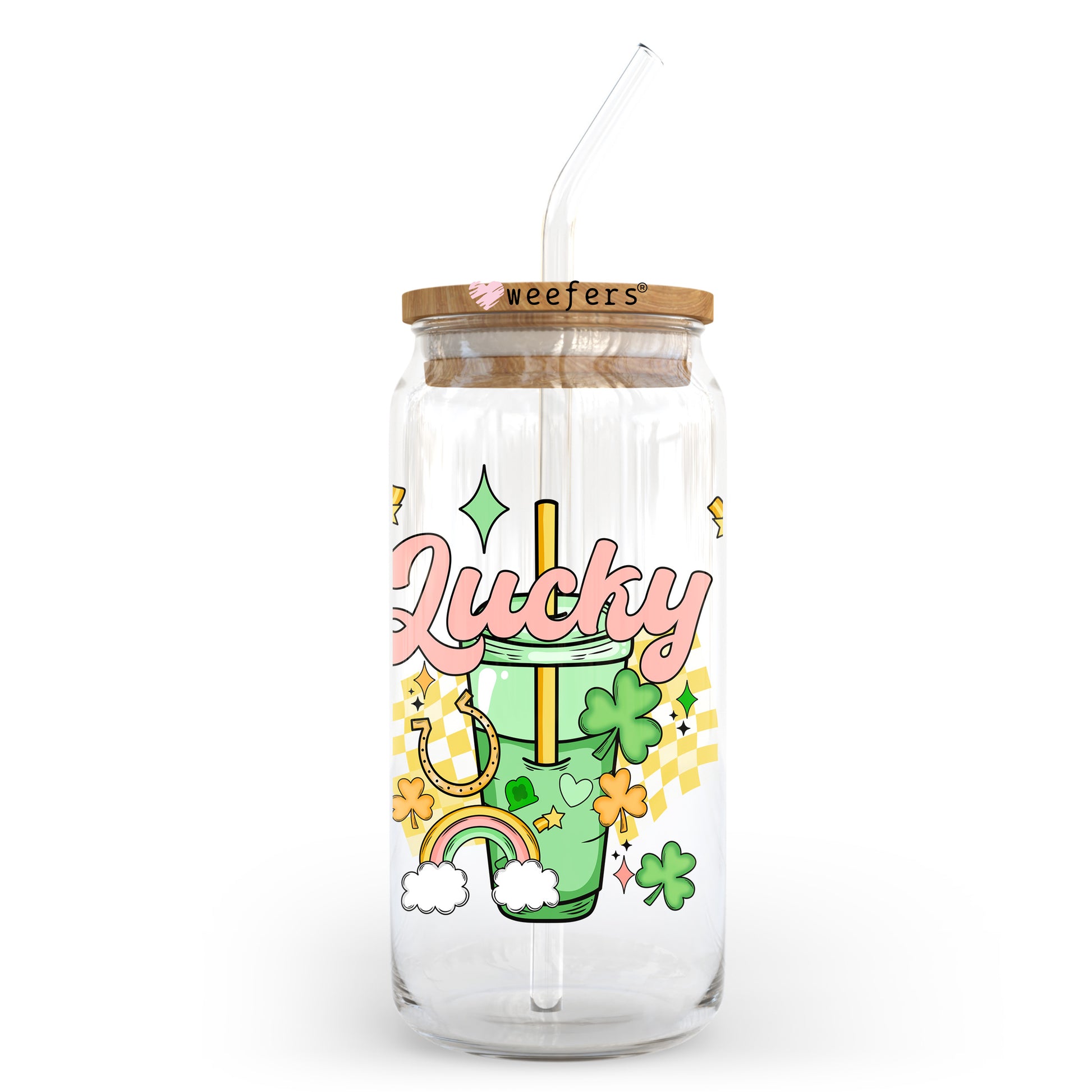 Lucky Rainbow St. Patrick's Day 20oz Libbey Glass Can UV DTF or Sublimation Wrap - Decal Transfer - Weefers