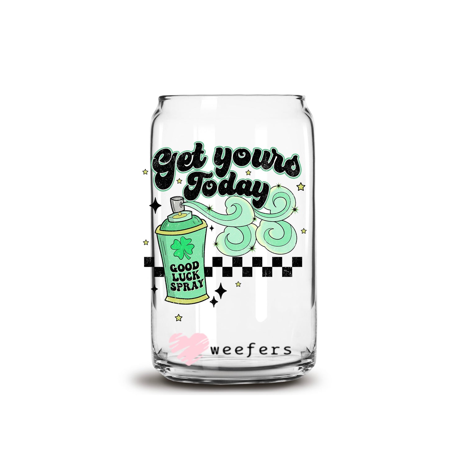 Lucky Spray St. Patrick's Day 16oz Libbey Glass Can UV DTF or Sublimation Cup Wrap - Decal Transfer - Weefers