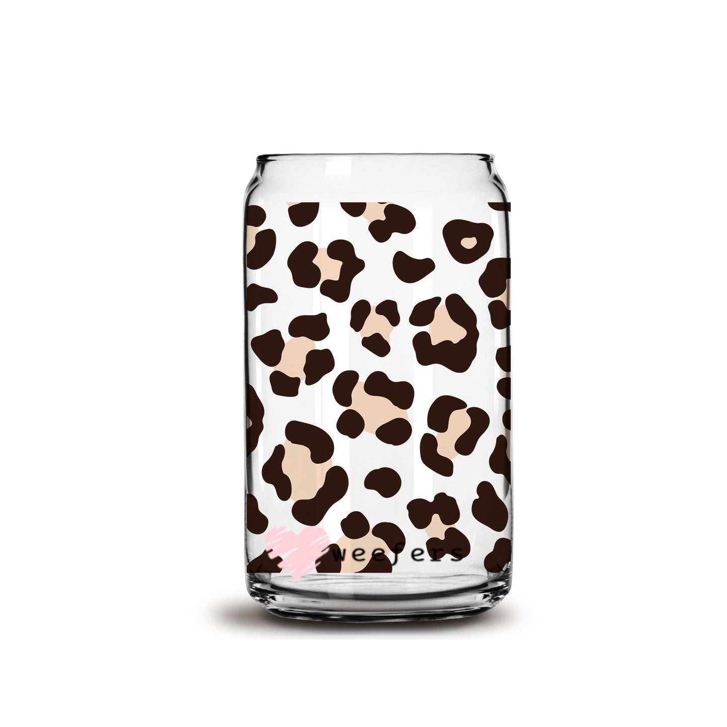 Beige Black Leopard Print 16oz Libbey Glass Can UV DTF or Sublimation Wrap - Decal - Weefers