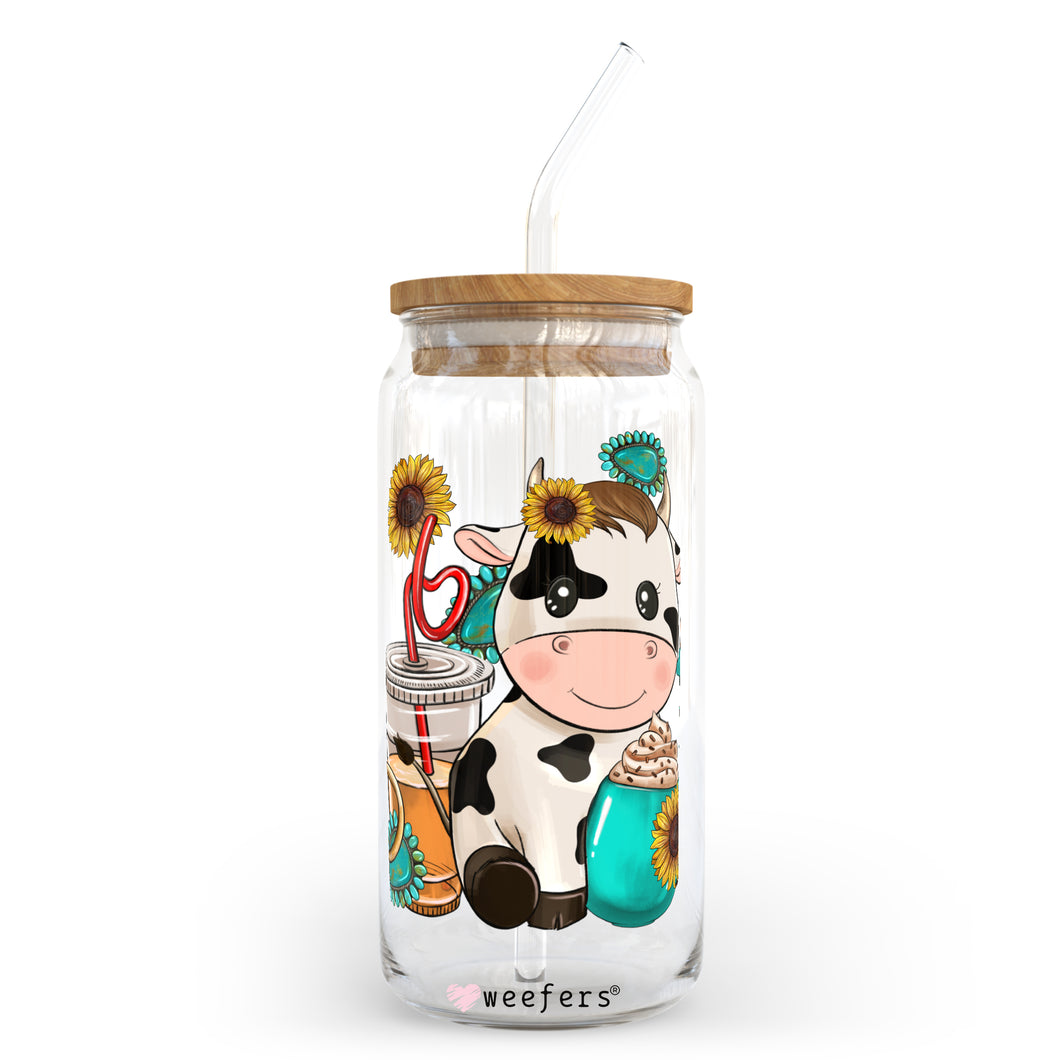 Western Sunflower Cow 20oz Libbey Glass Can UV-DTF or Sublimation Wrap - Decal
