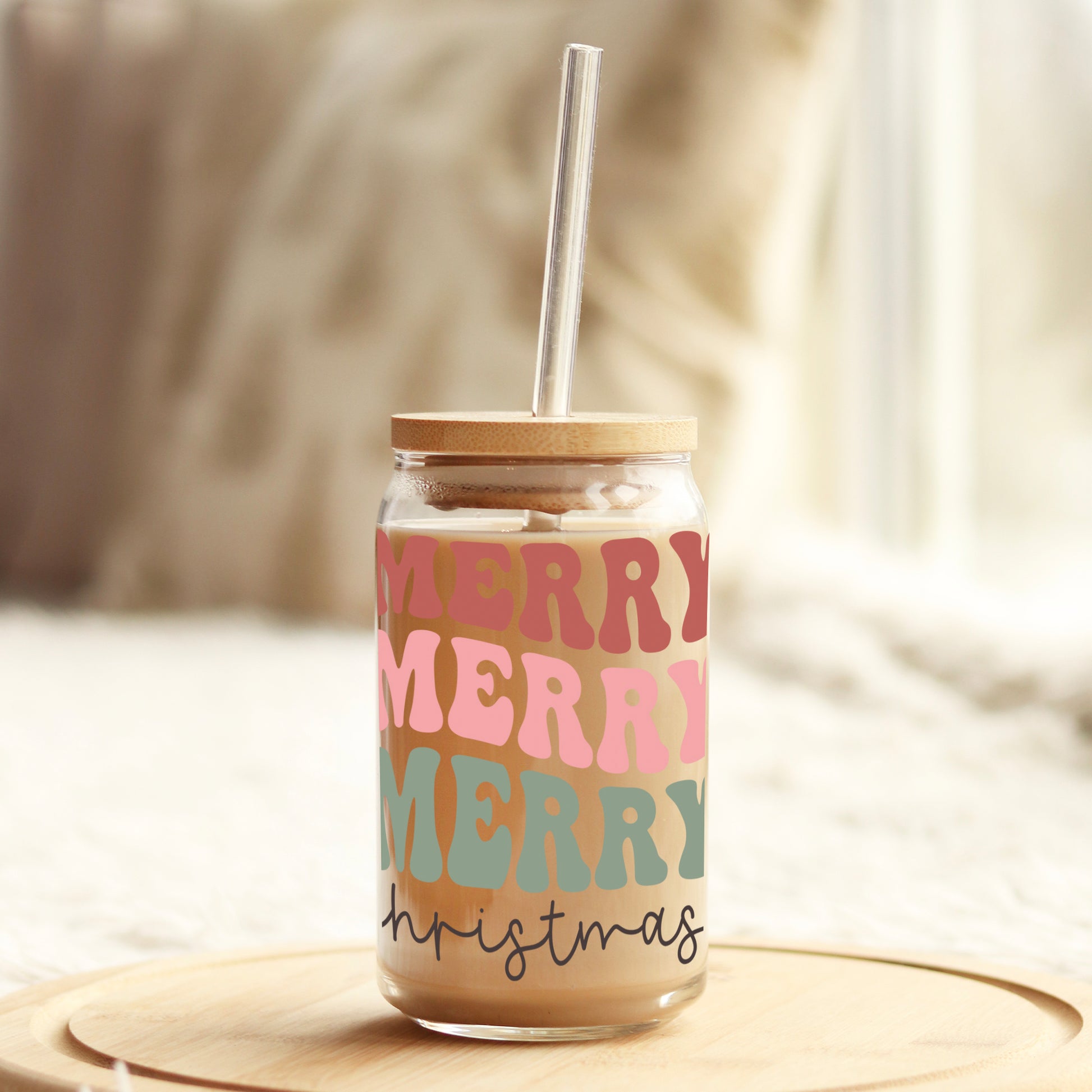 Merry Merry Merry Christmas 16oz Libbey Glass Can UV DTF or Sublimation Wrap - Decal - Weefers