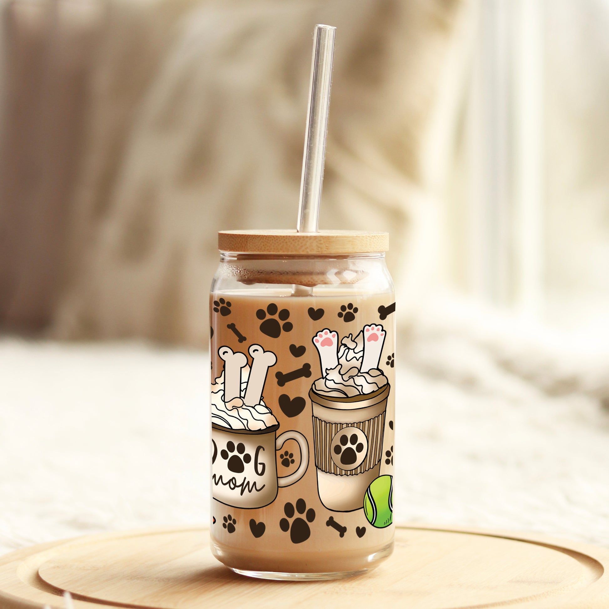 Dog Mom Coffee Latte 16oz Libbey Glass Can UV DTF or Sublimation Wrap - Decal - Weefers