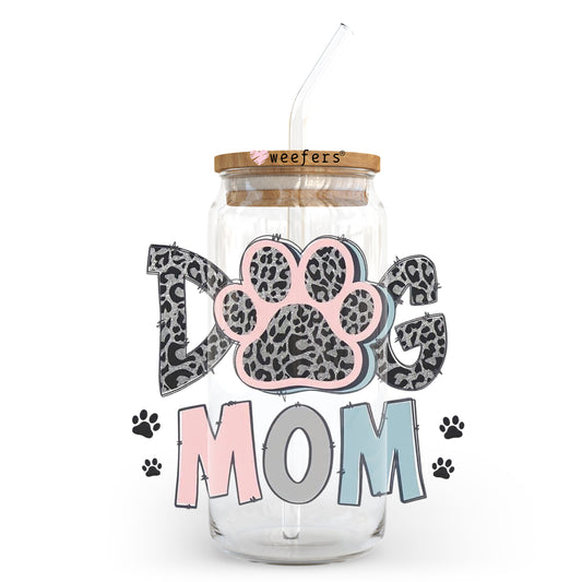 Dog Mom Pink and Blue 20oz Libbey Glass Can UV DTF or Sublimation Wrap - Decal Weefers