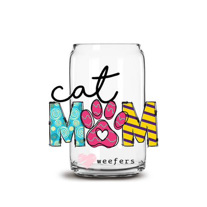 Cat Mom 16oz Libbey Glass Can UV DTF or Sublimation Cup Wrap - Decal Transfer - Weefers