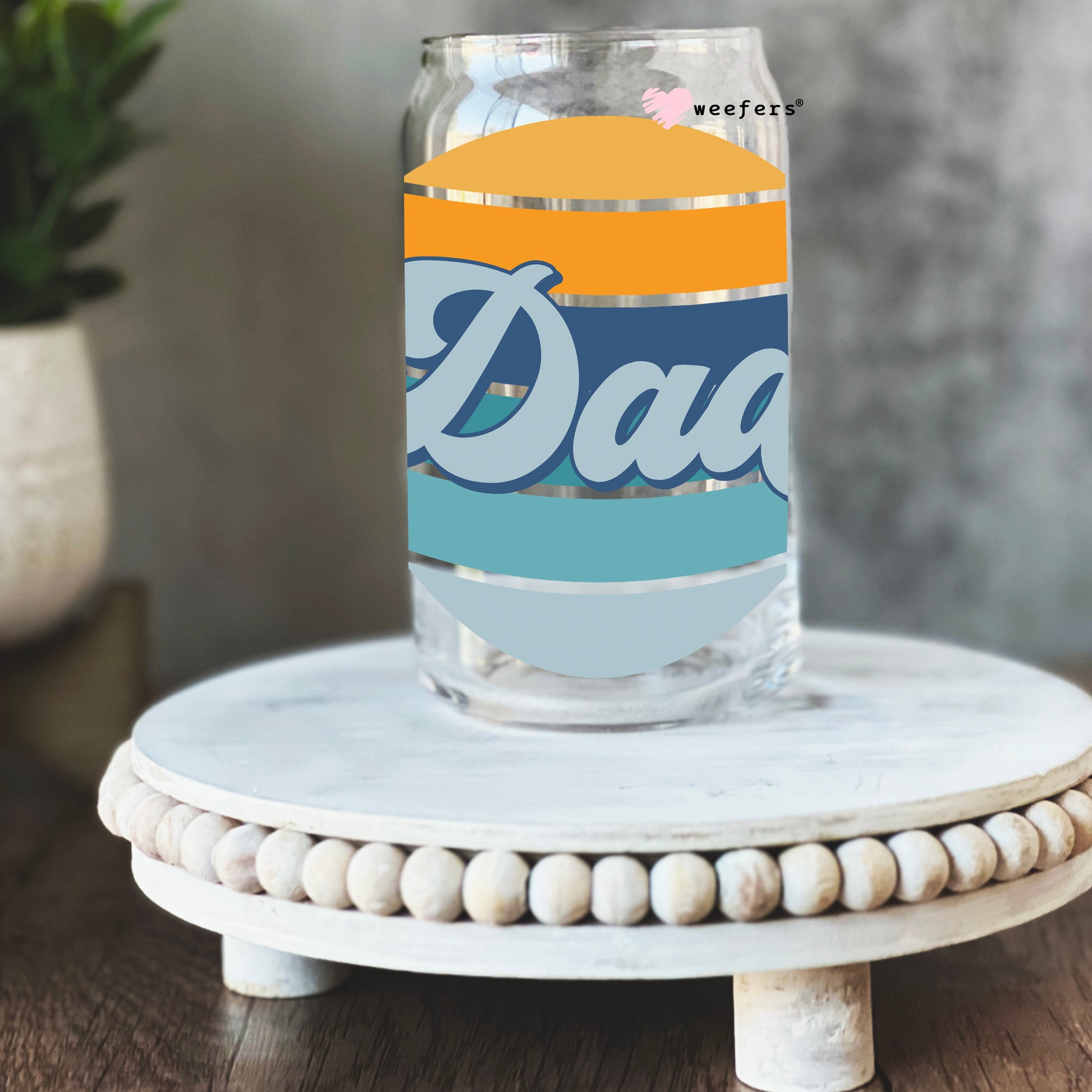 Dad Retro Stripes 16oz Libbey Glass Can UV DTF or Sublimation Wrap - Decal - Weefers