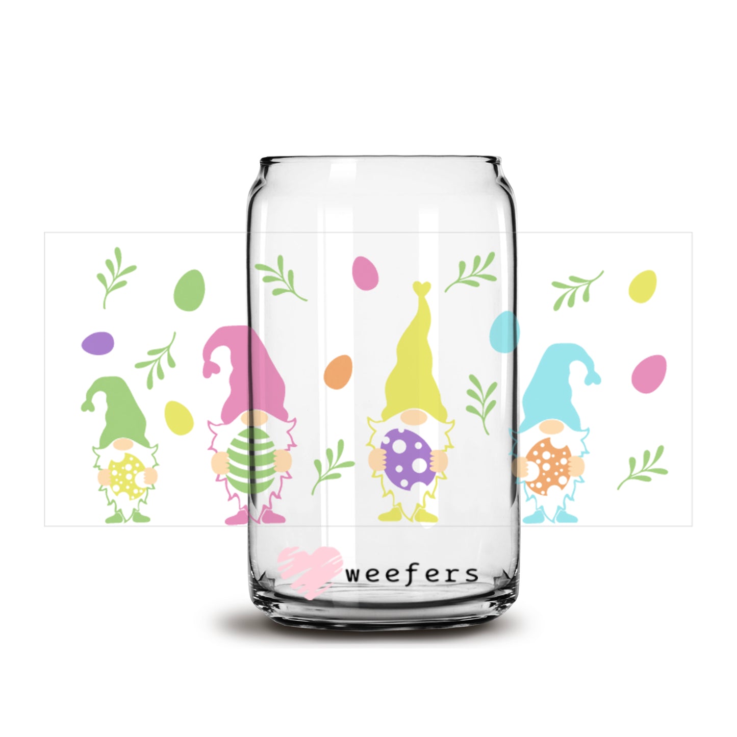 Easter Gnomes 16oz Libbey Glass Can UV DTF or Sublimation Cup Wrap - Decal Transfer - Weefers