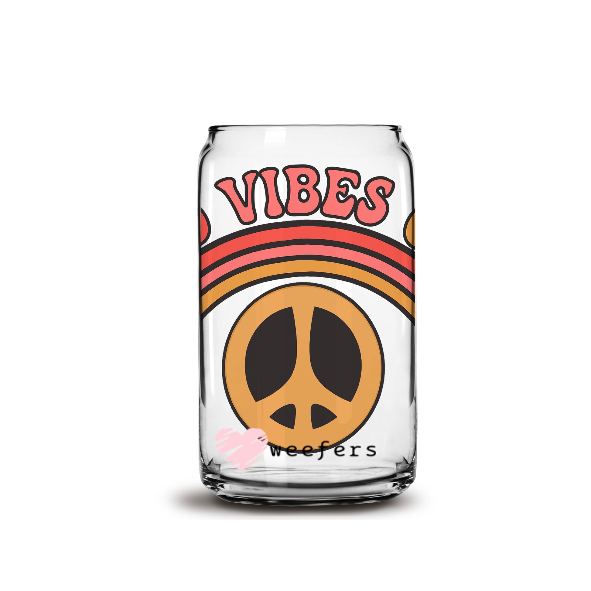 Good Vibes Only Peace Sign 16oz Libbey Glass Can UV DTF or Sublimation Wrap - Decal - Weefers