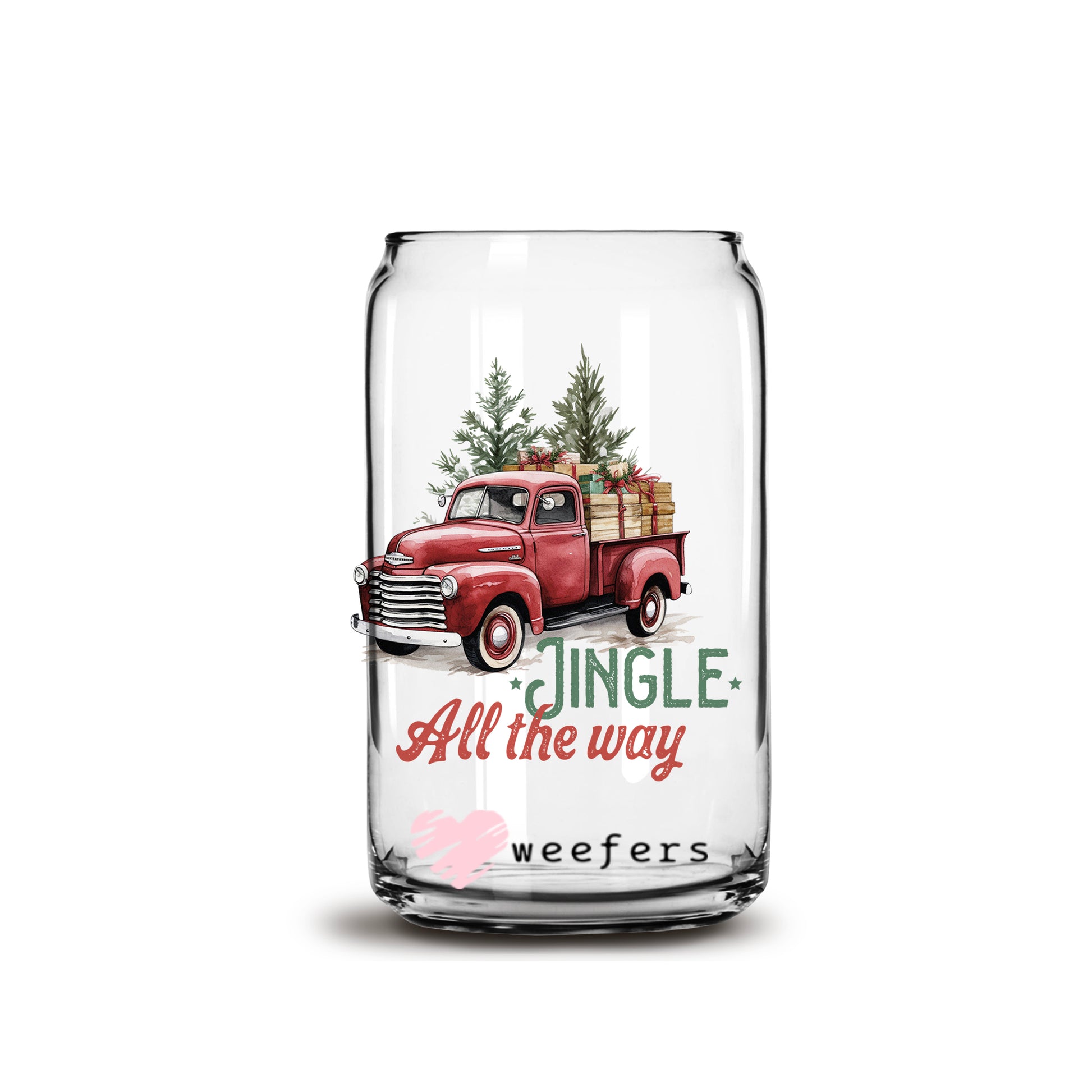 Jingle all the Way Vintage Christmas Truck 16oz Libbey Glass Can UV DTF or Sublimation Wrap - Decal - Weefers