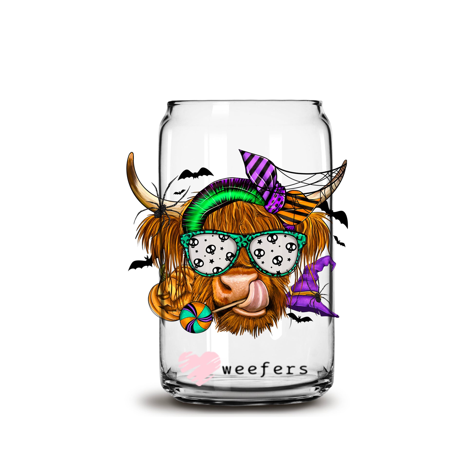 Bougie Halloween Highlander Cow 16oz Libbey Glass Can UV DTF or Sublimation Cup Wrap - Decal Transfer - Weefers