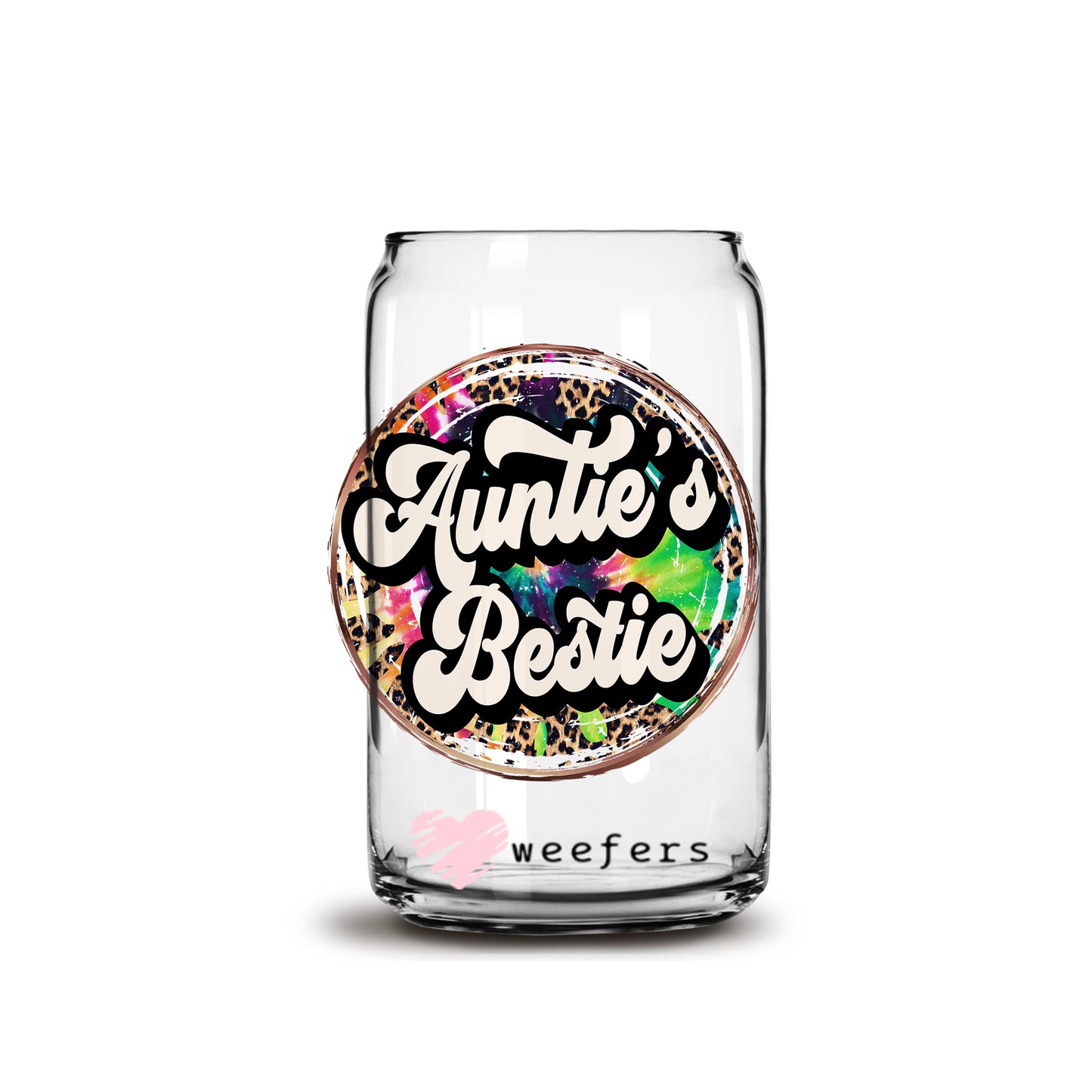 Auntie's Bestie Tie Dye 16oz Libbey Glass Can UV DTF or Sublimation Cup Wrap - Decal Transfer - Weefers