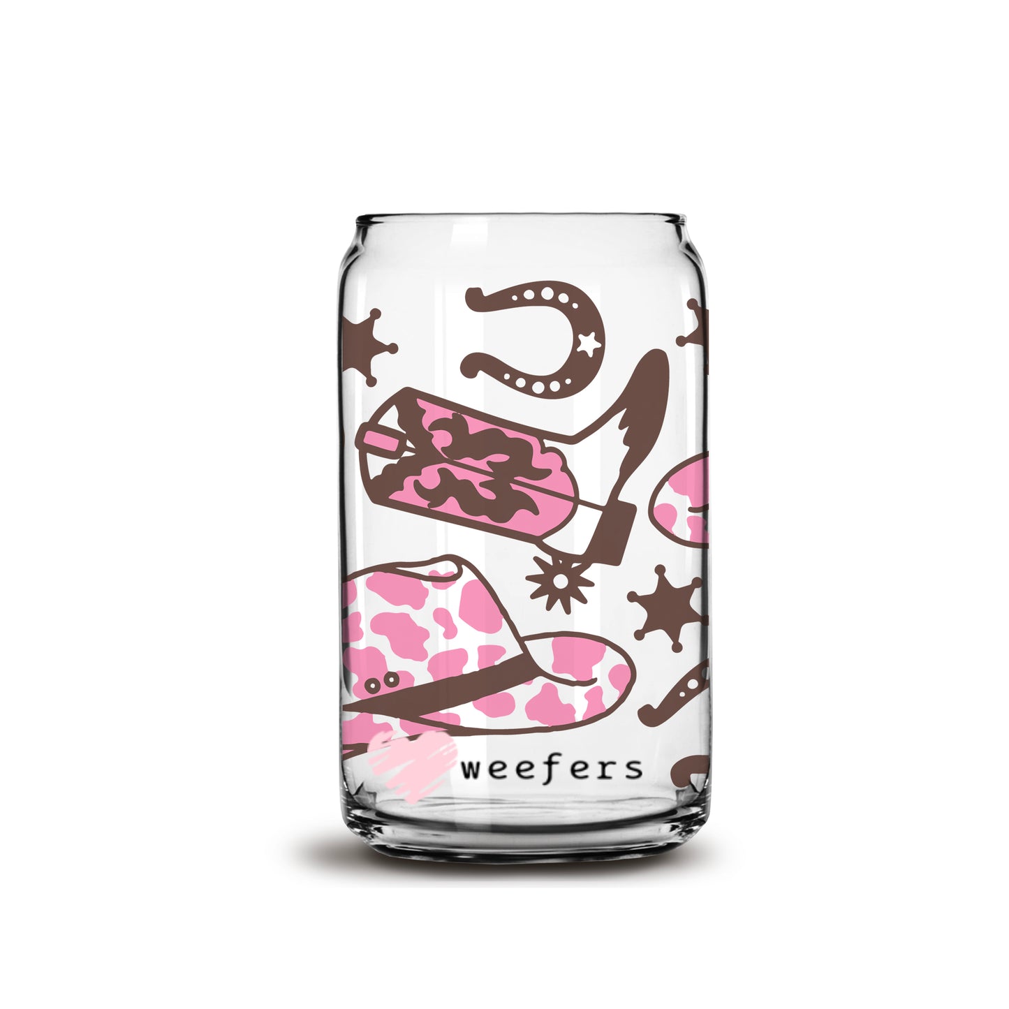 Pink and Brown Cowgirl Boots Libbey Glass Can UV DTF or Sublimation Wrap - Decal - Weefers