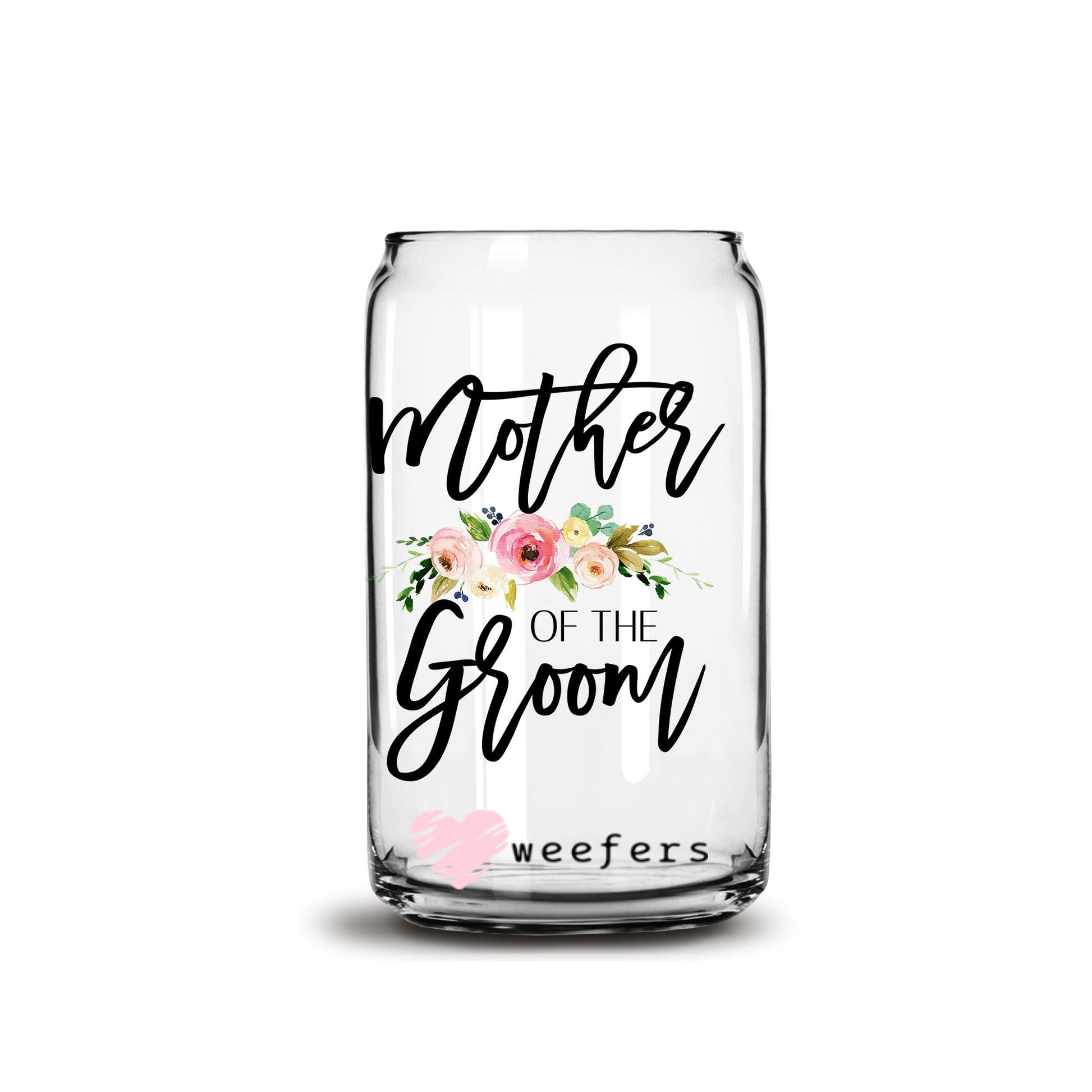 Mother of the Groom Blush Floral 16oz Libbey Glass Can UV DTF or Sublimation Wrap - Decal - Weefers