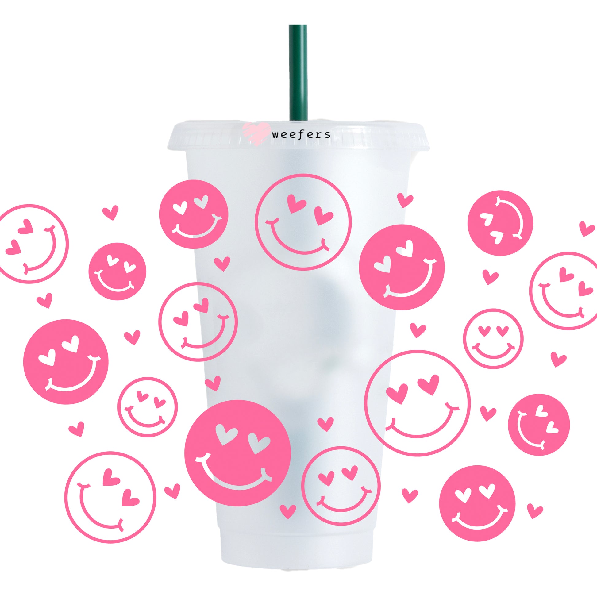 Pink Heart Smile Faces HOLE 24oz Cold Cup UV DTF Wrap - Hole - Ready to apply Wrap - Weefers