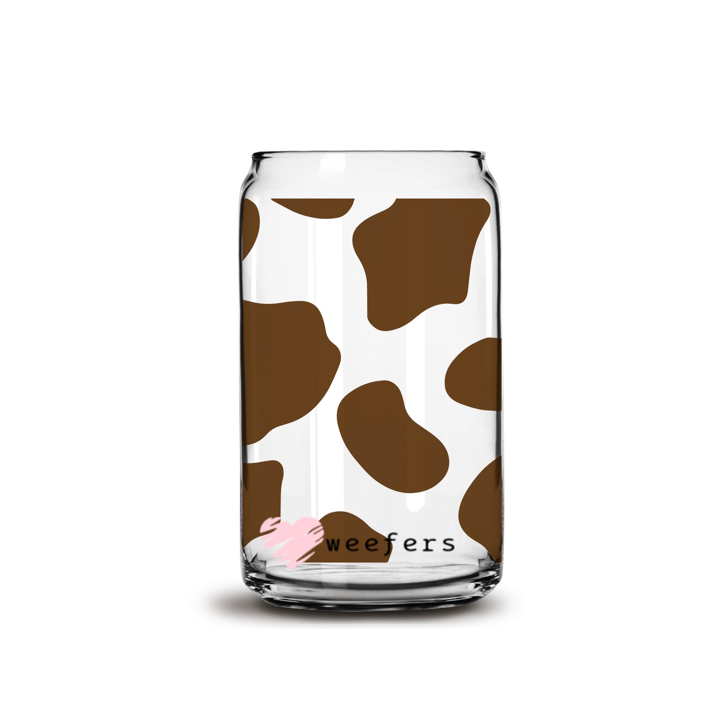 Brown Cow Print 16oz Libbey Glass Can UV DTF or Sublimation Wrap - Decal - Weefers