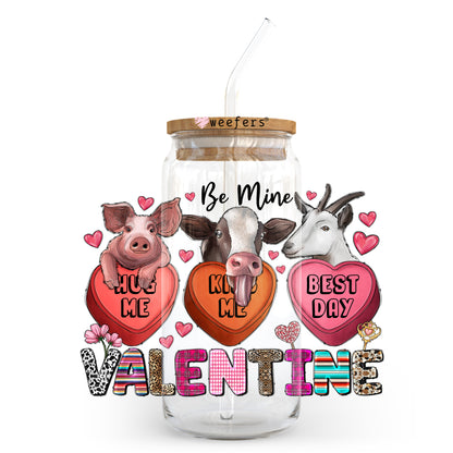 Be Mine Valentine Cows 20oz Libbey Glass Can UV DTF or Sublimation Wrap - Decal Transfer - Weefers