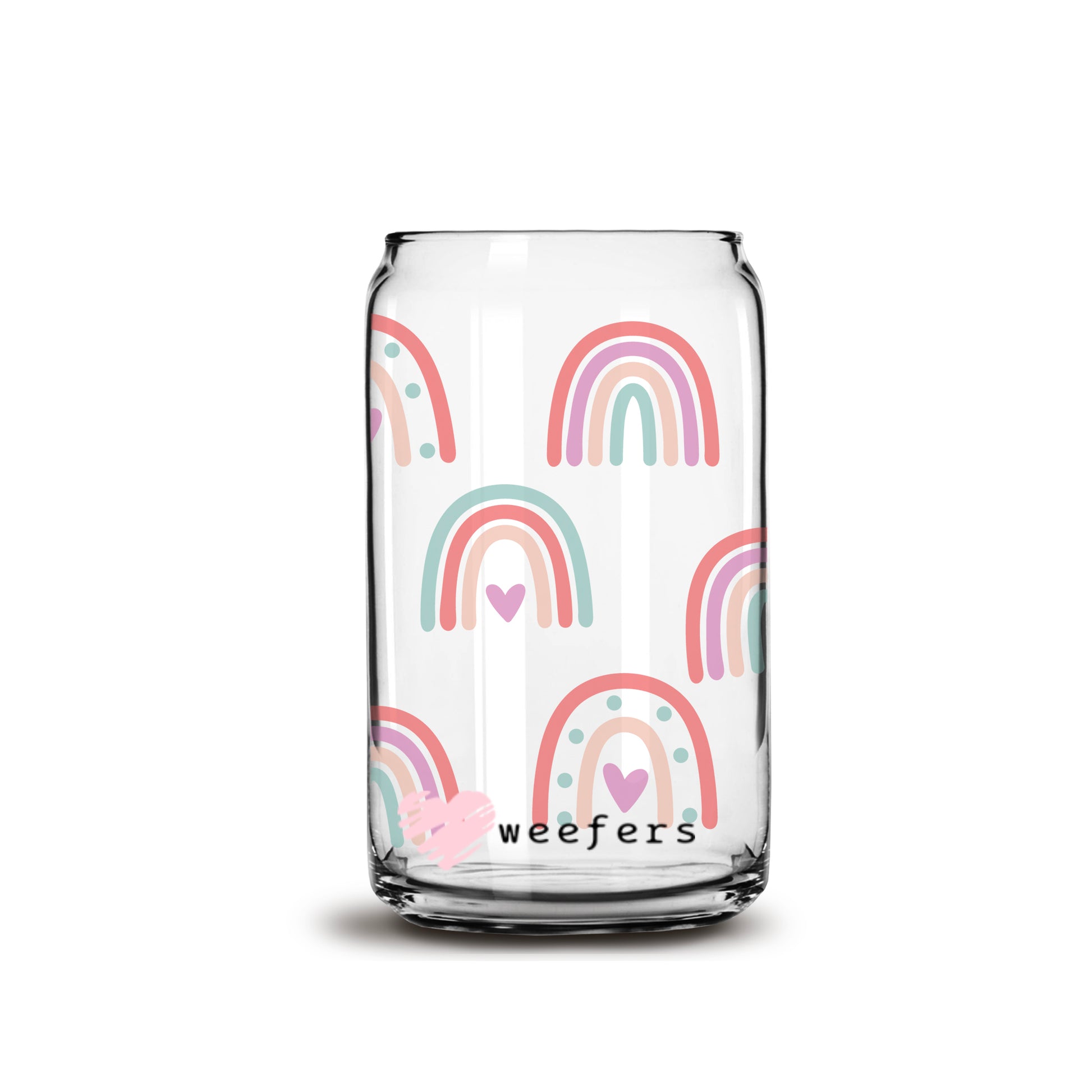 Boho Pink Rainbows 16oz Libbey Glass Can UV DTF or Sublimation Wrap - Decal - Weefers