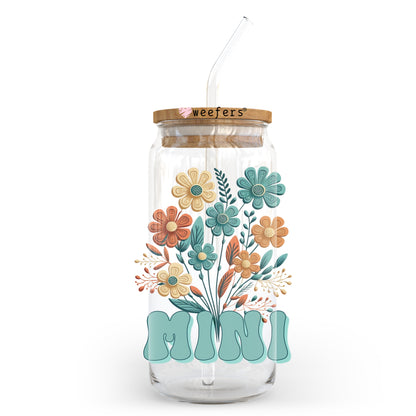 Mini Teal Floral 20oz Libbey Glass Can UV DTF or Sublimation Wrap - Decal - Weefers