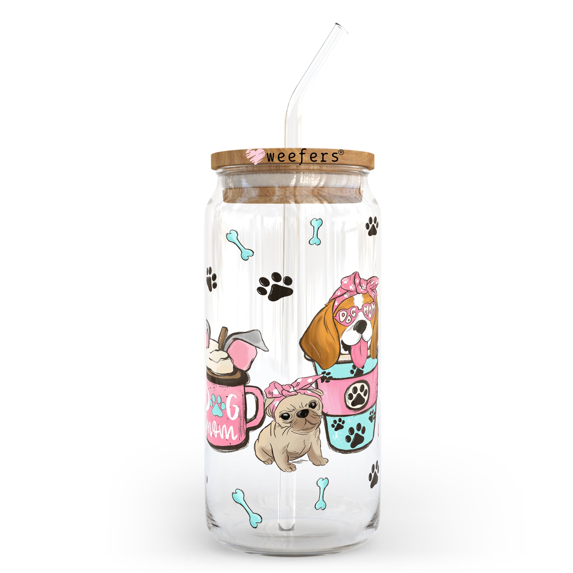 Pink Dog Mom Coffee Latte 20oz Libbey Glass Can, 34oz Hip Sip, 40oz Tumbler UV DTF or Sublimation Decal Transfer - Weefers