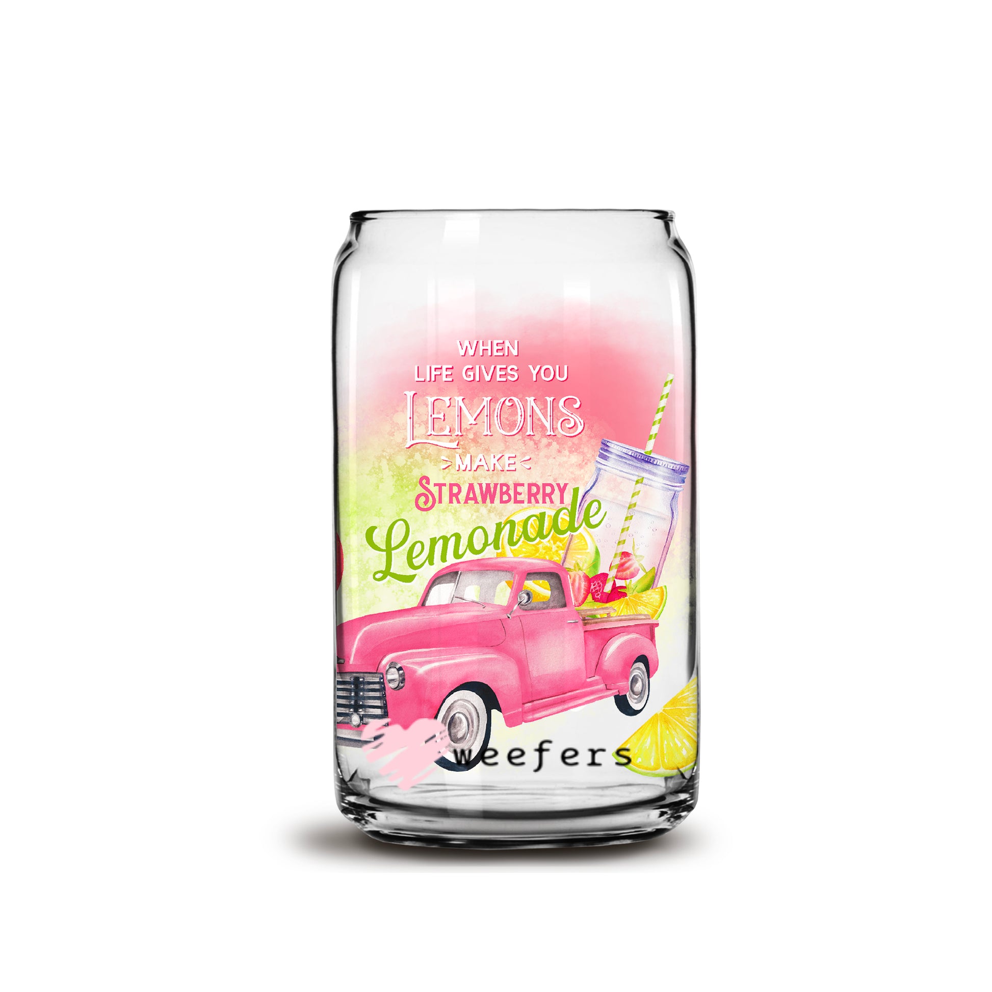 When Life Gives you Lemons make Strawberry Lemonade 16oz Libbey Glass Can UV DTF or Sublimation Wrap - Decal - Weefers