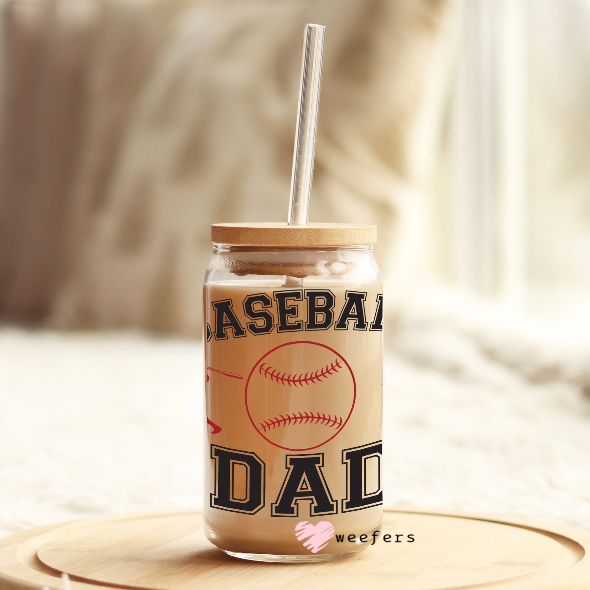 Baseball Dad Red 16oz Libbey Glass Can UV DTF or Sublimation Wrap - Decal - Weefers