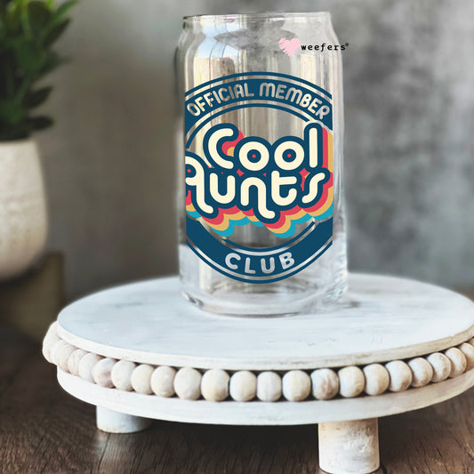 Retro Official Member of Cool Aunts Club 16oz Libbey Glass Can UV DTF or Sublimation Cup Wrap - Decal Transfer Weefers