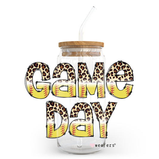 Game Day Leopard Softball 20oz Libbey Glass Can, 34oz Hip Sip, 40oz Tumbler UV DTF or Sublimation Decal Transfer - Weefers