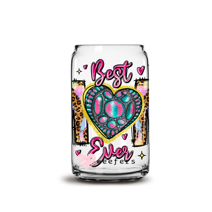 Best Mom Ever Heart 16oz Libbey Glass Can UV DTF or Sublimation Wrap - Decal - Weefers